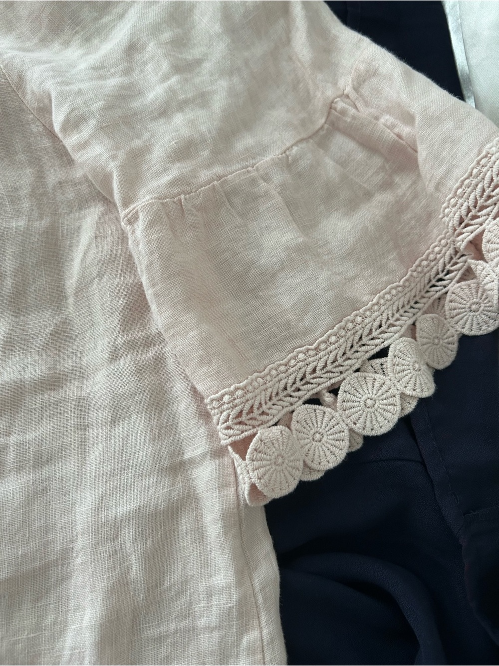 Delicate Crochet Trim Detail - Blush Linen Made in Italy